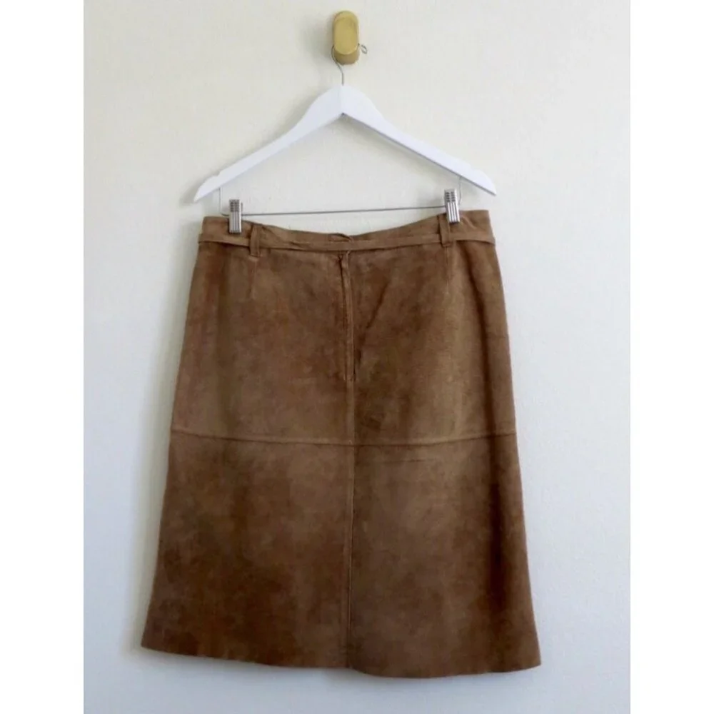 NEW! Isaac Mizrahi For Target 100% Suede Leather Skirt Camel Tan Brown SZ 10 - Picture 4 of 6